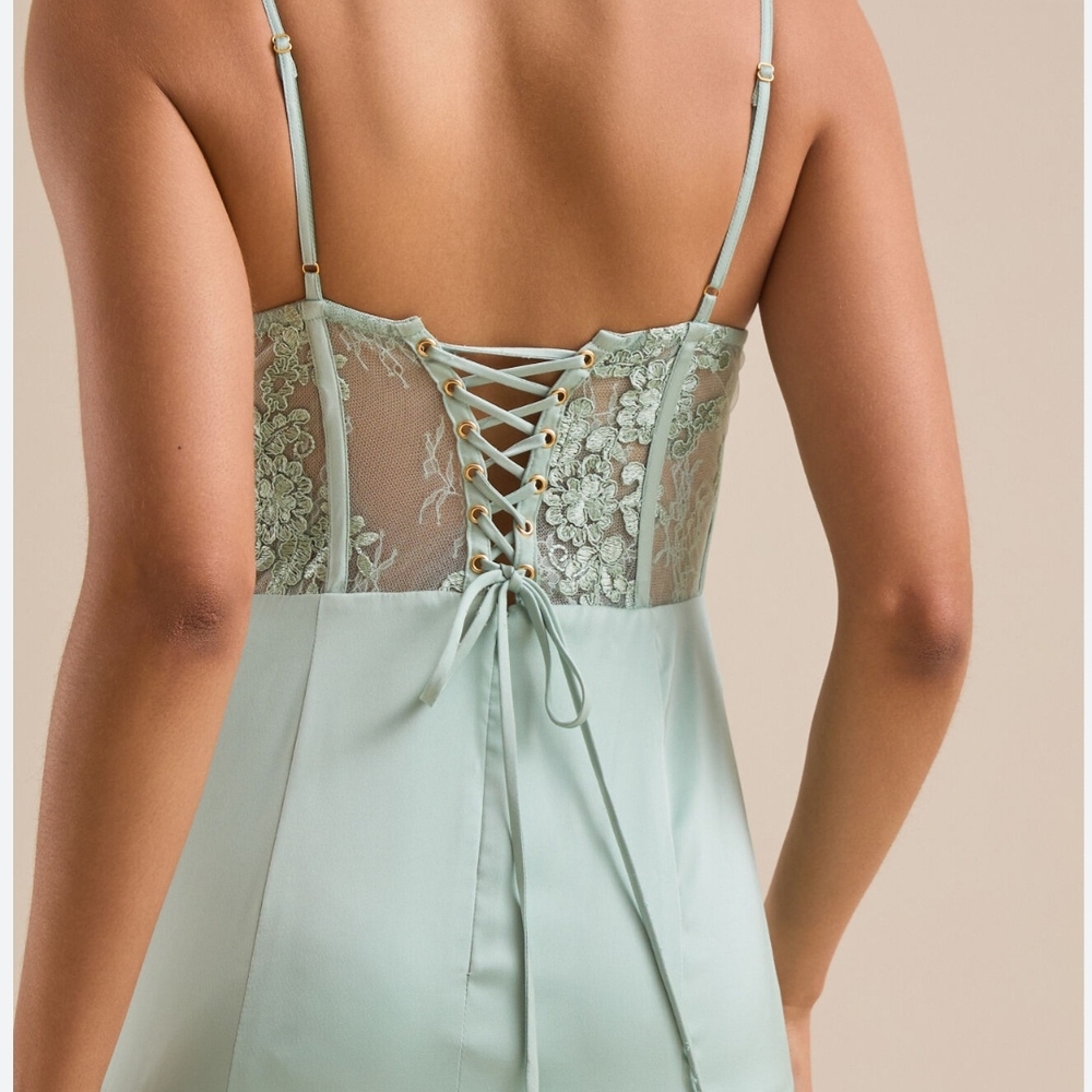 Altar'd State Green Lace Chemise with Corset Bodice Dress - Picture 3 of 7